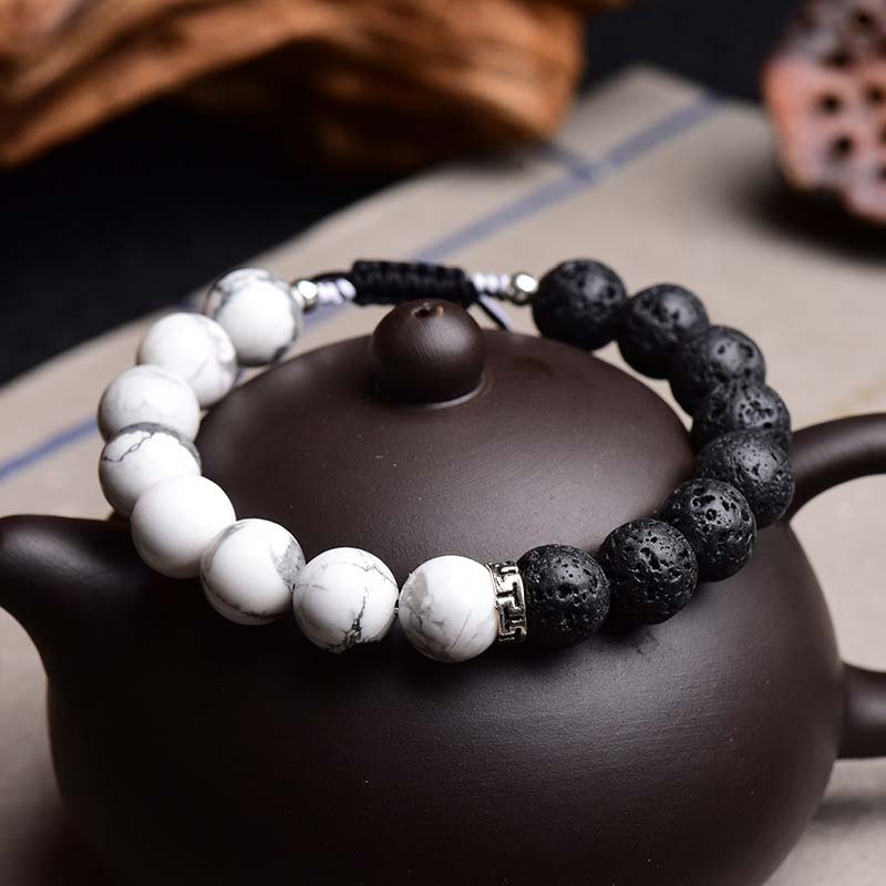 Bracelet de protection en pierre de lave Yin Yang 8 mm pour le calme