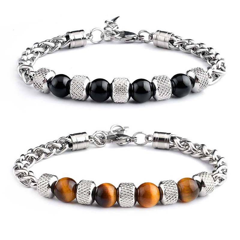 Bracelet Courage en Onyx Noir Œil de Tigre 8 mm