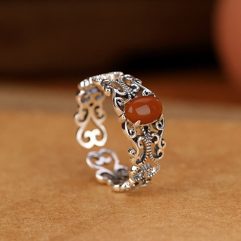 Vintage Red Agate Self-acceptance Ring 925 Sterling Silver