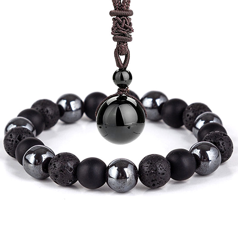 Ensemble bracelet et collier unisexe en œil de tigre avec perles de 10 mm pour la protection