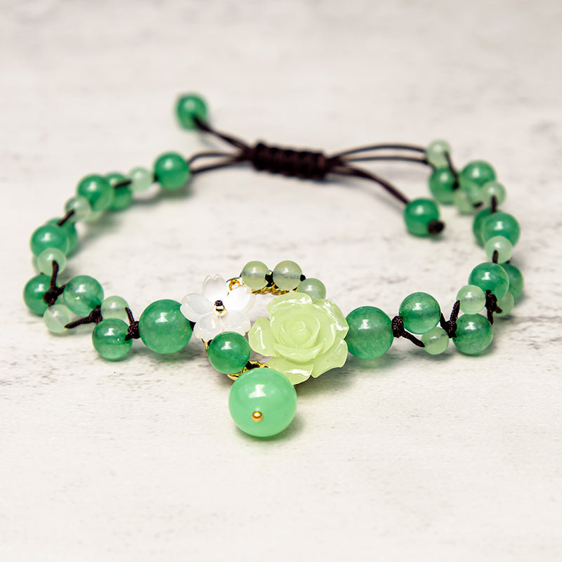 Bracelet de cheville tressé en jade réglable pour la prospérité et l'abondance