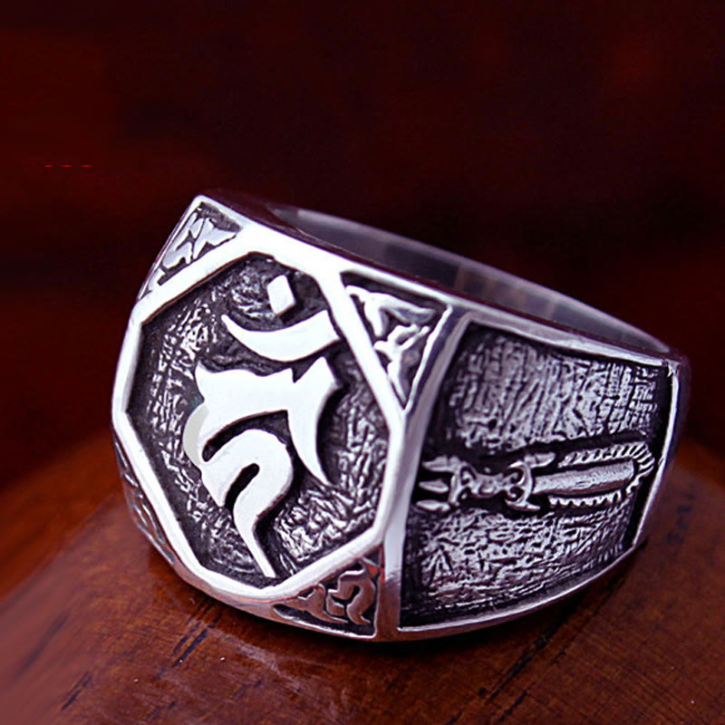 Bague de protection spirituelle réglable en argent sterling 925 sanskrit