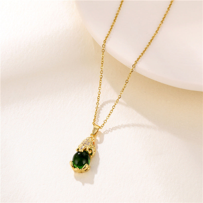 Collier Pixiu avec grenat, agate et jade naturels pour la richesse