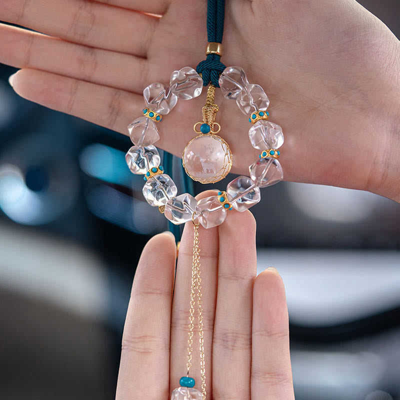 Décoration suspendue pour voiture avec protection en cristal blanc