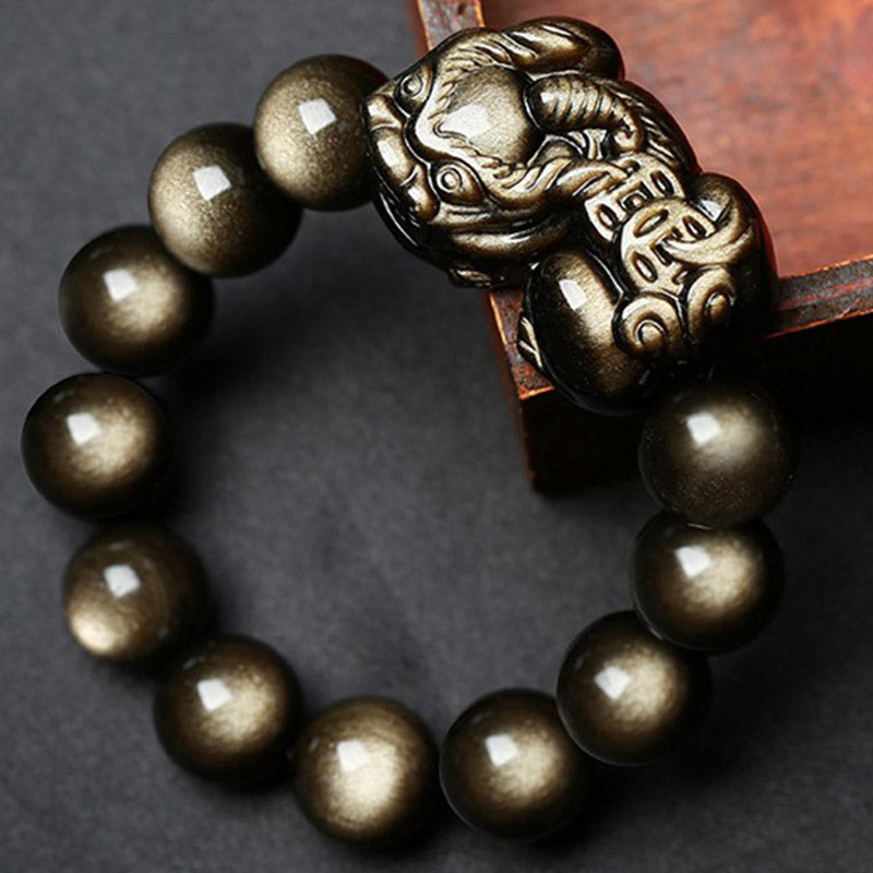 14mm Golden Obsidian Pixiu Protection Bracelet