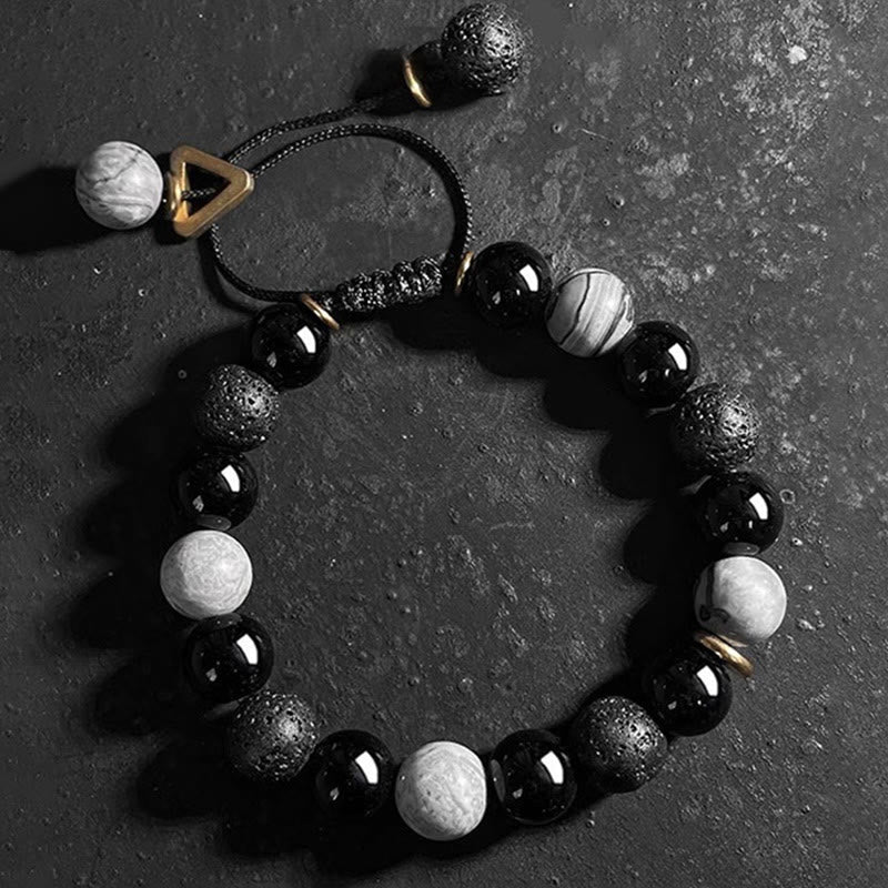 Bracelet Yin Yang en obsidienne noire et pierre de lave pour la force