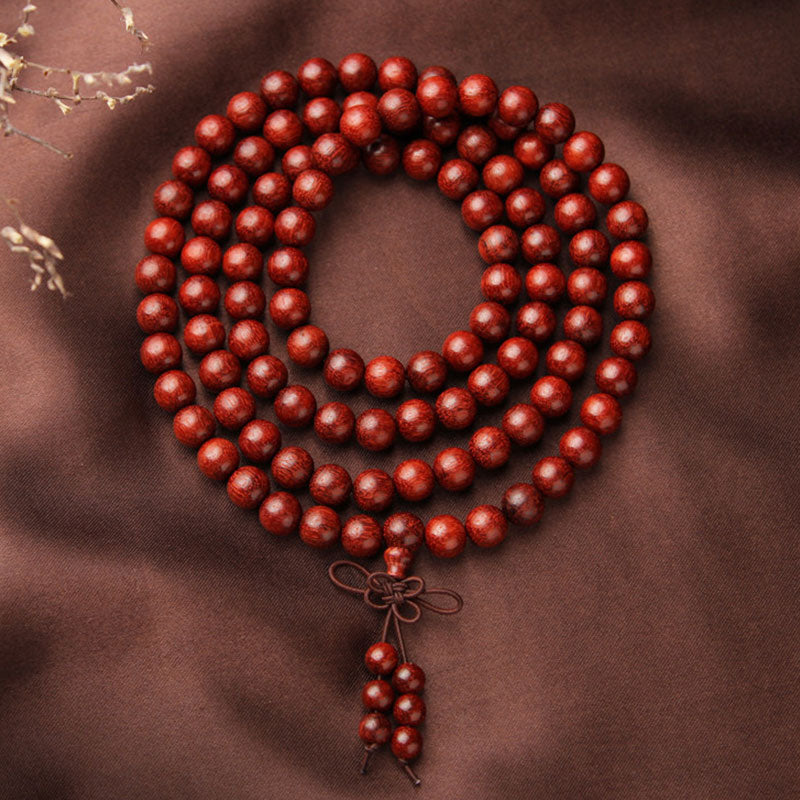 Bracelet Mala en bois de santal rouge de 8 mm avec 108 perles