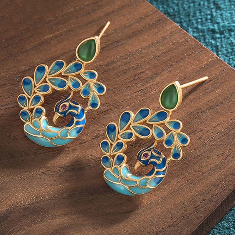 Natural White Peacock Green Agate Fortune Earrings for Relaxation