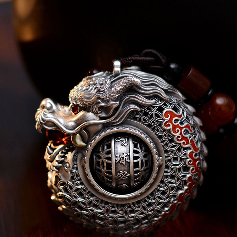 999 Sterling Silver Dragon Ball Hanging Decoration for Strength & Balance