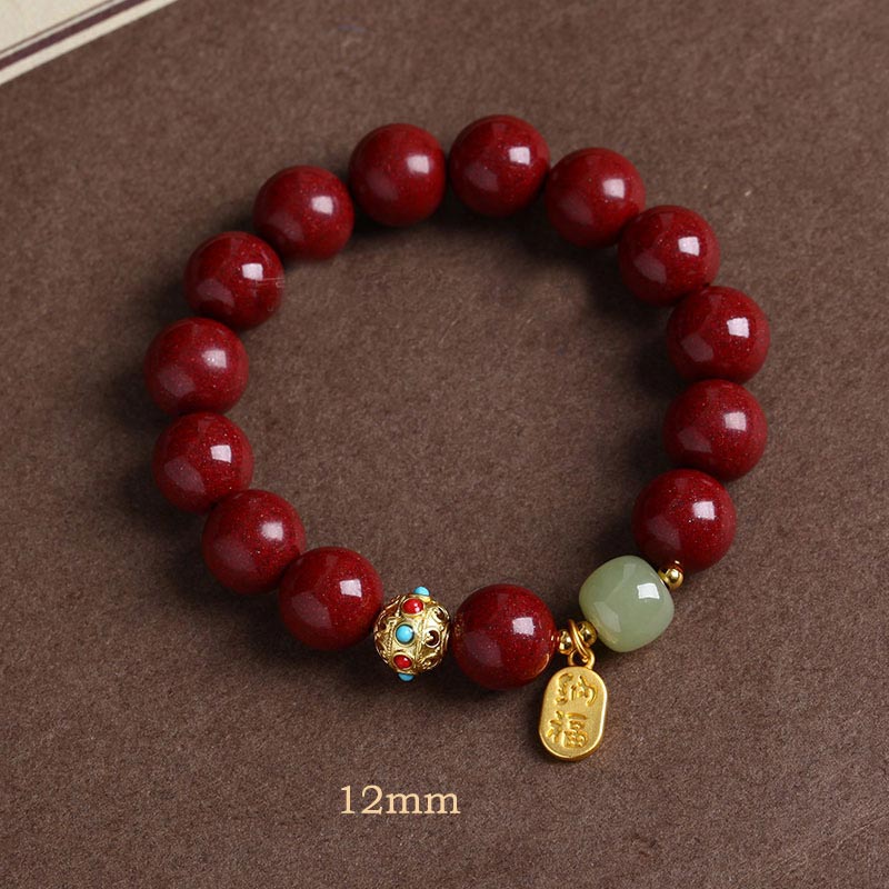 Bracelet à breloques unisexe en cinabre et aventurine verte 8 mm