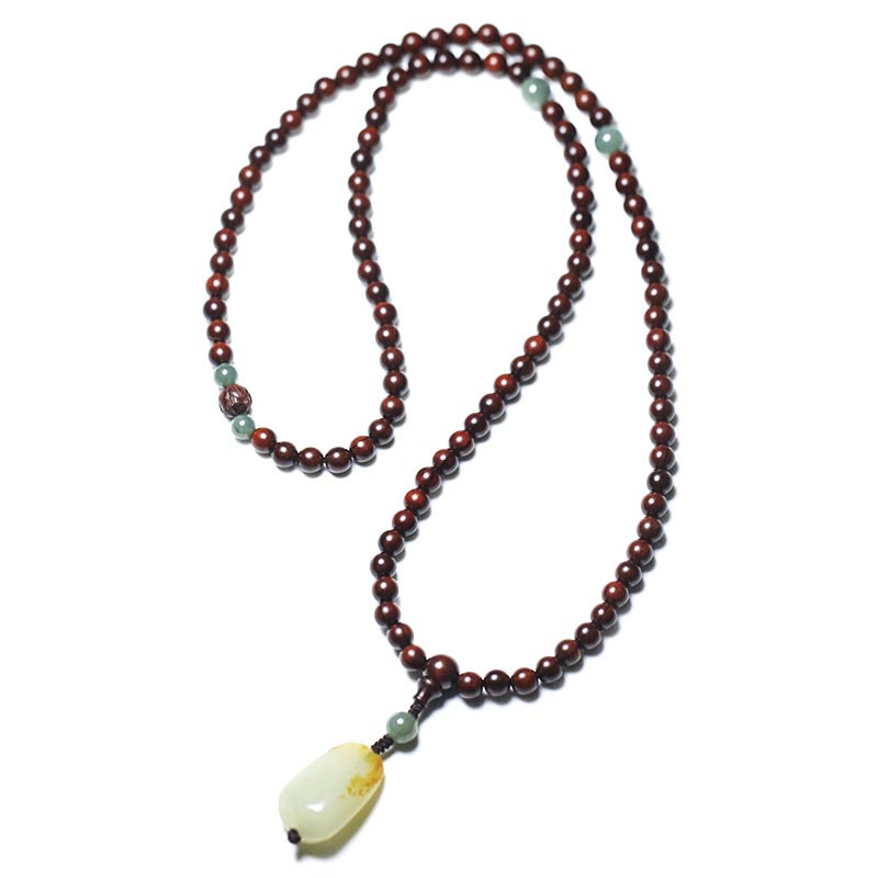 6mm Small Leaf Red Sandalwood Jade Wood Mala Bracelet for Meditation