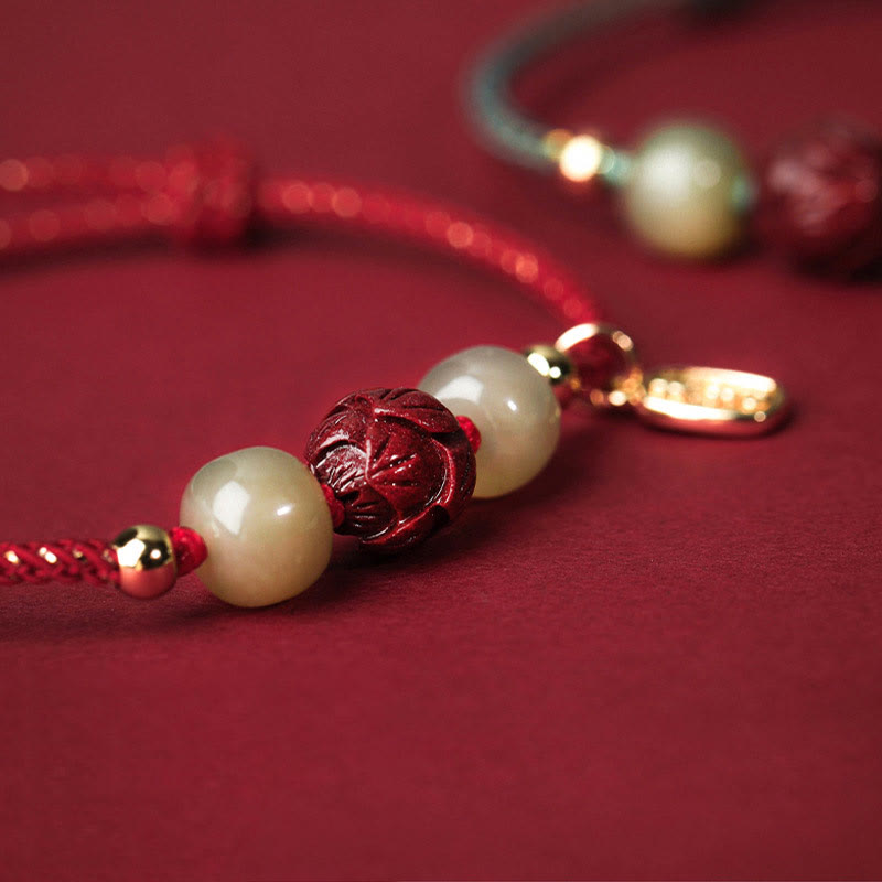 Bracelet porte-bonheur en jade Hetian plaqué or 14 carats