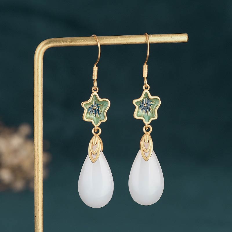 Boucles d'oreilles pendantes en jade blanc pour la protection et le bonheur