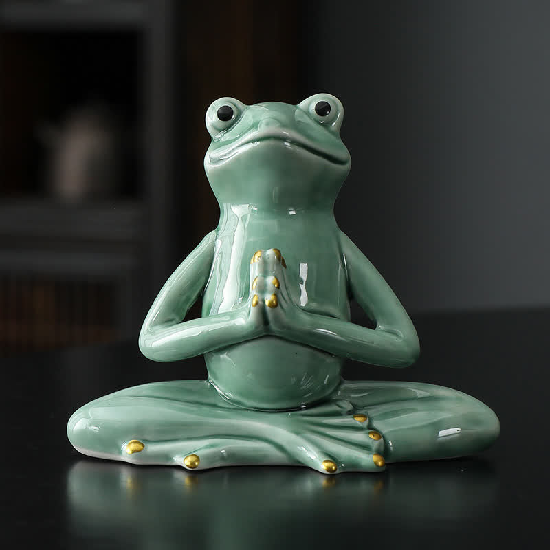 Statue de grenouille zen en céramique méditant pour la décoration