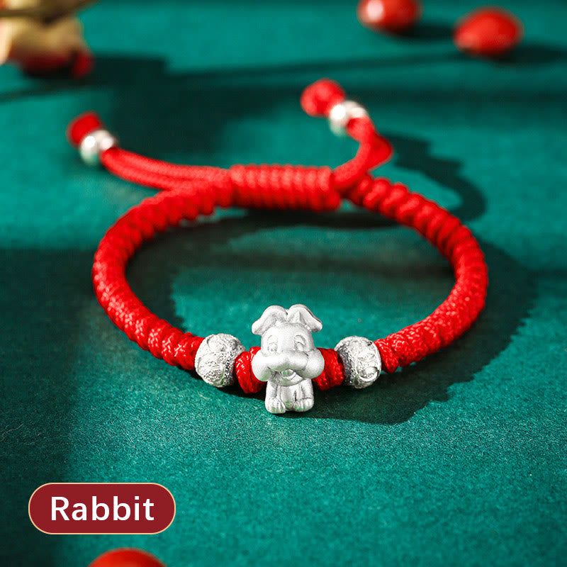 999 Sterling Silver Chinese Zodiac Kids Red Rope Luck Bracelet