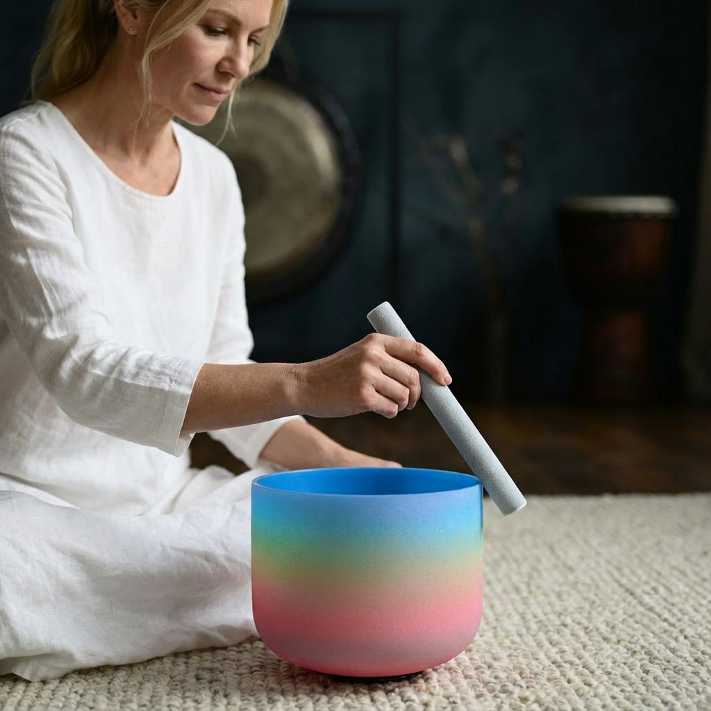 Bol chantant en cristal note sol arc-en-ciel - Chakra de la gorge