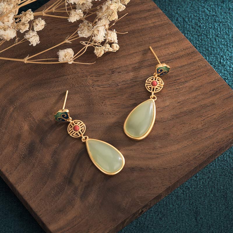 Boucles d'oreilles Double Bonheur en Jade Prospérité 36 mm