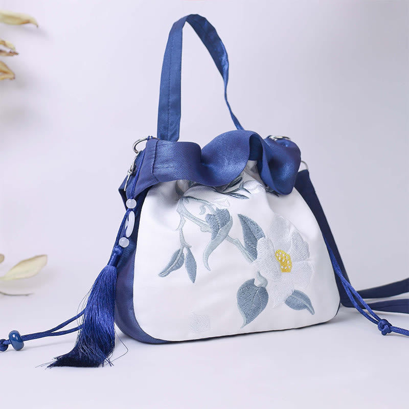 Sac fourre-tout en soie | Sac de yoga brodé à fleurs 20 cm