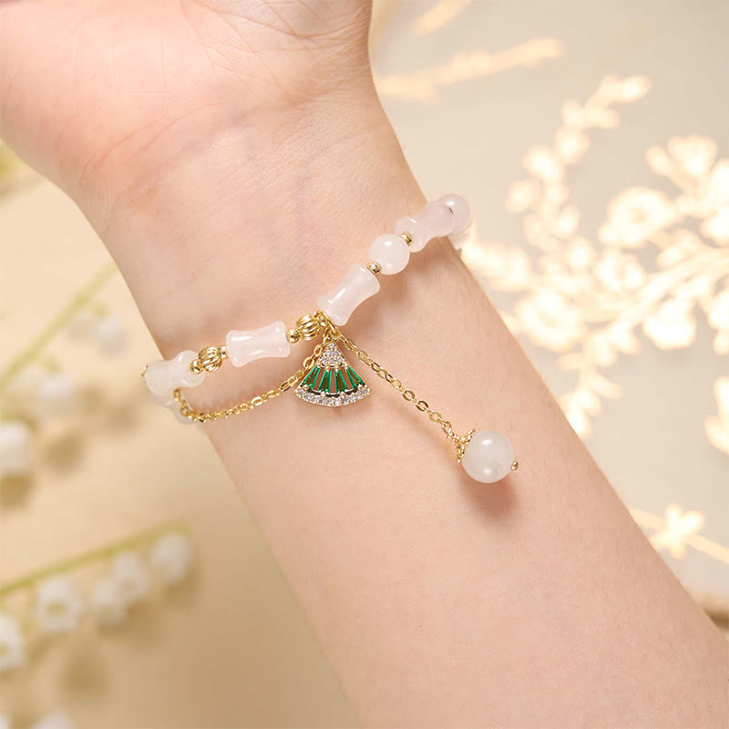 Bracelet porte-bonheur en bambou et jade blanc de Tianshan
