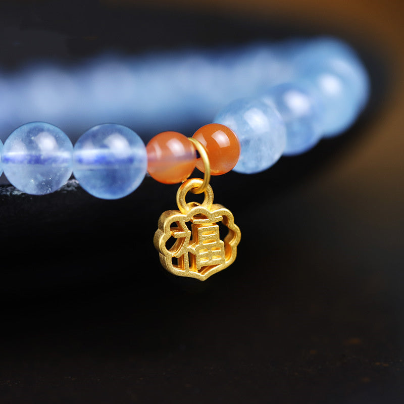 Bracelet à breloques de guérison en aigue-marine et agate rouge de 8 mm