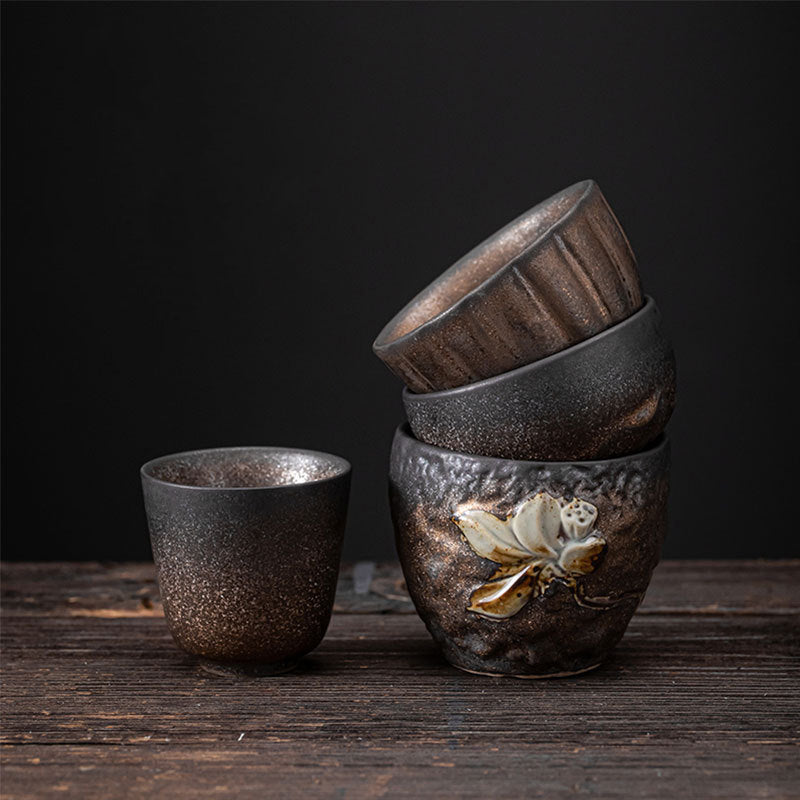Tasse à thé Kung Fu en céramique avec feuille de lotus et fleur, 110 ml