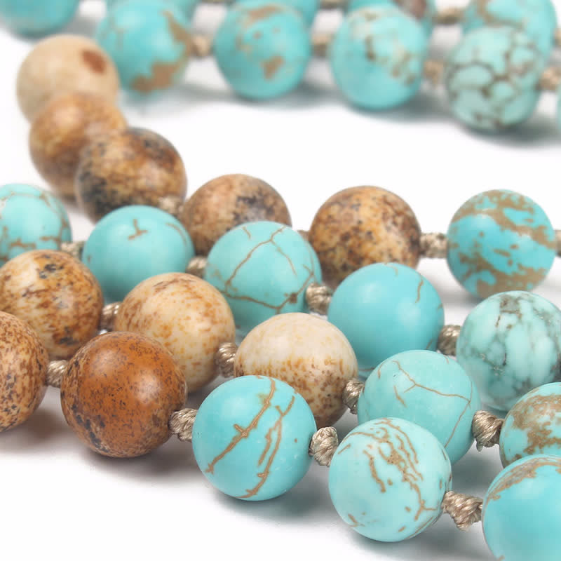 Bracelet Mala 108 perles en jaspe turquoise