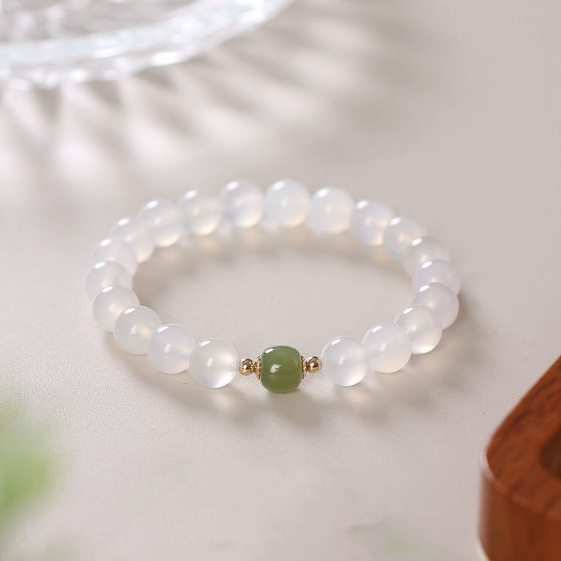 Bracelet porte-bonheur en jade et agate blanche de 8 mm pour la positivité