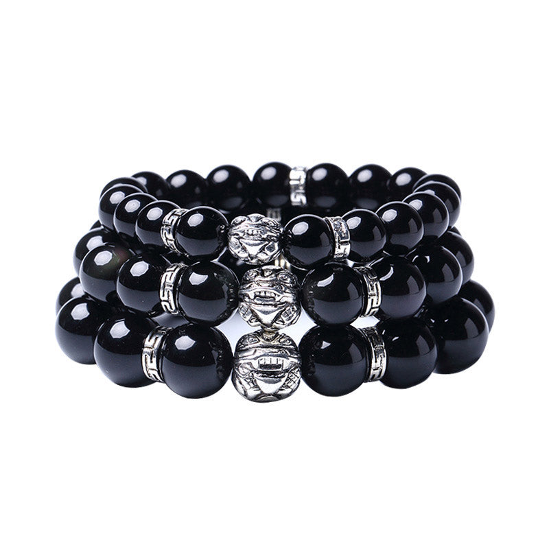 Bracelet Feng Shui Pi Xiu en obsidienne arc-en-ciel de 12 mm
