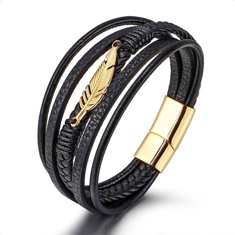 Bracelet spirituel en acier titane à motif plume 21,5 cm Calme