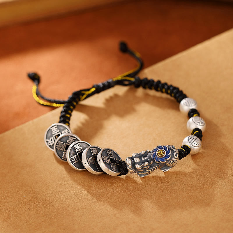 999 Sterling Silver Pixiu Wealth Bracelet for Protection and Luck