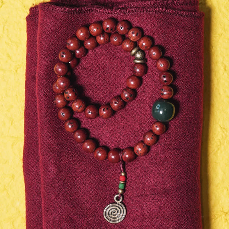 Bracelet de paix en cuivre et jade cyan Bodhi Seed de 8 mm