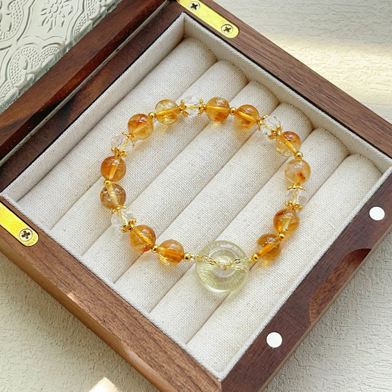 Bracelet de prospérité avec boucle de paix en citrine pour femme 14-16 cm