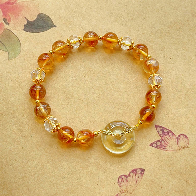 Bracelet de prospérité avec boucle de paix en citrine pour femme 14-16 cm