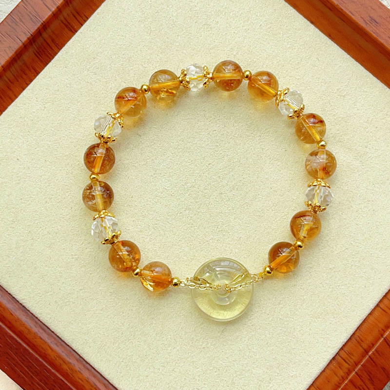 Bracelet de prospérité avec boucle de paix en citrine pour femme 14-16 cm
