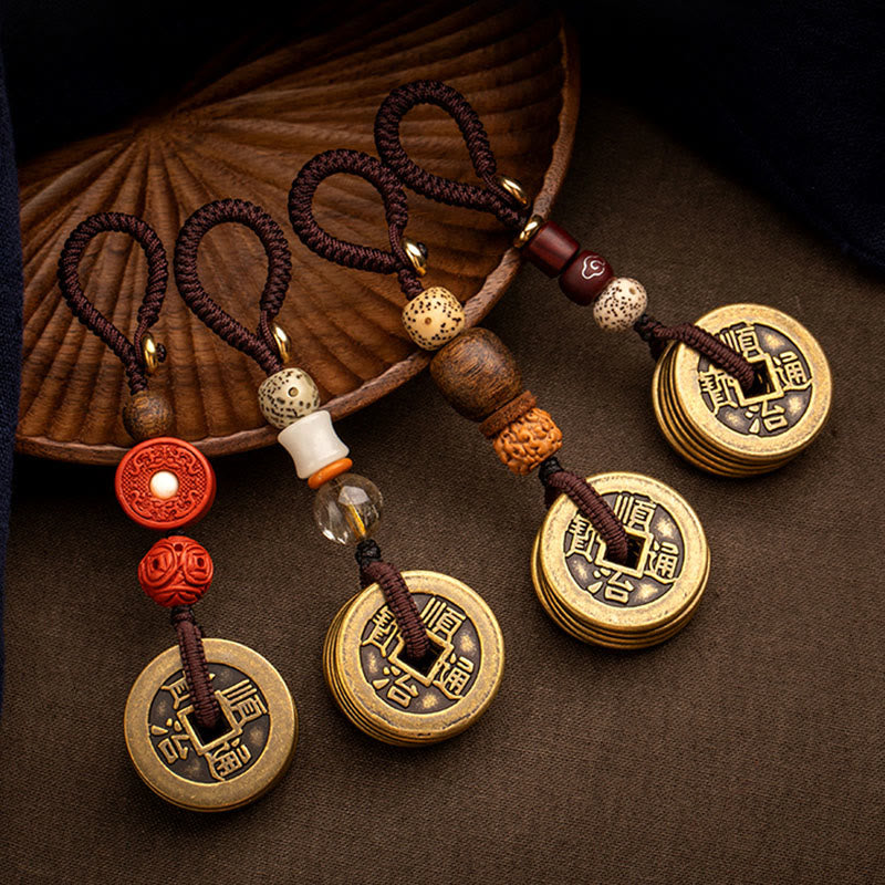 Porte-clés Feng Shui Cinq Pièces Empereurs pour la richesse et la protection