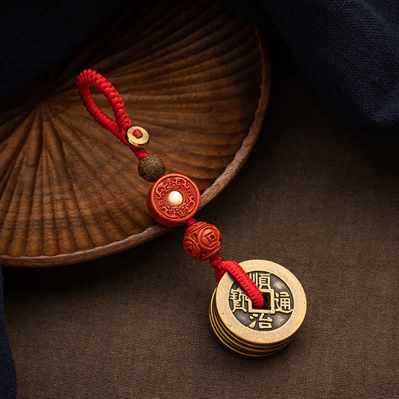 Porte-clés Feng Shui Cinq Pièces Empereurs pour la richesse et la protection