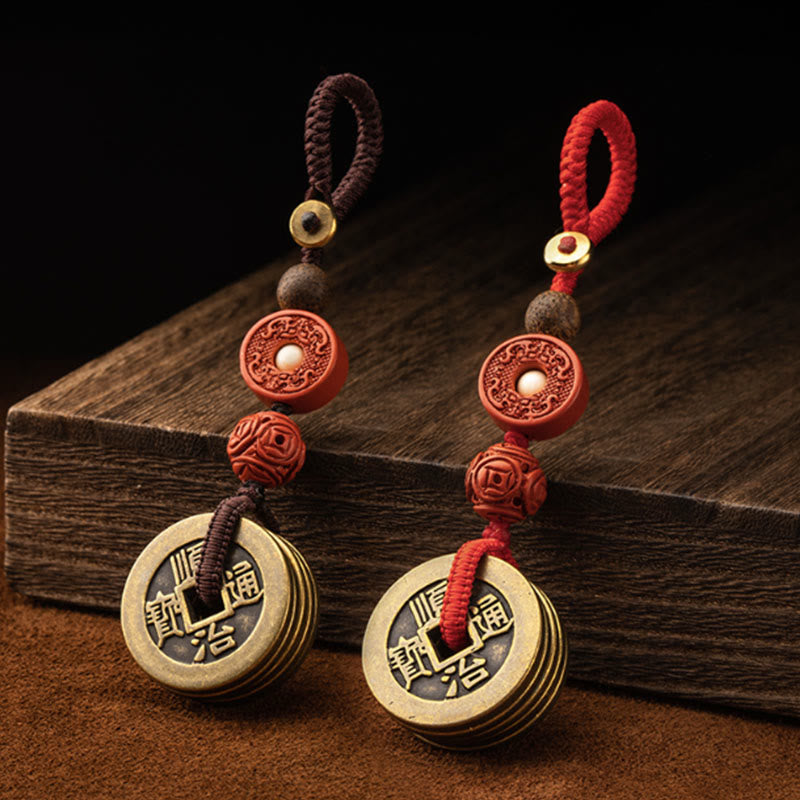 Porte-clés Feng Shui Cinq Pièces Empereurs pour la richesse et la protection