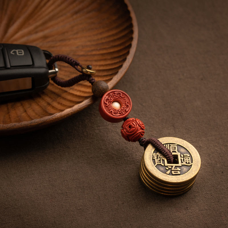Porte-clés Feng Shui Cinq Pièces Empereurs pour la richesse et la protection