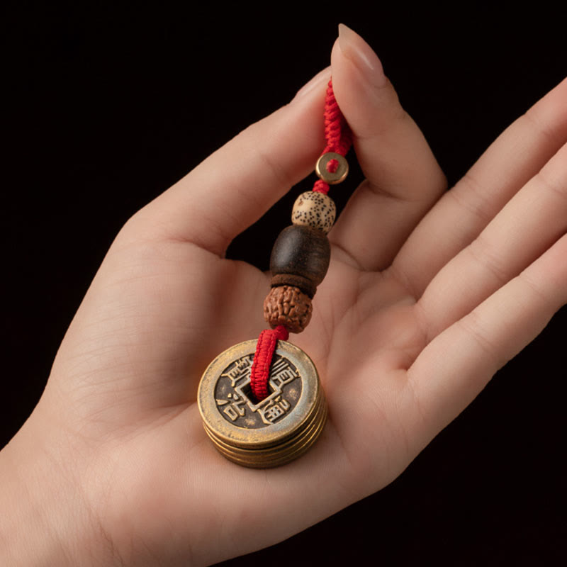 Porte-clés Feng Shui Cinq Pièces Empereurs pour la richesse et la protection