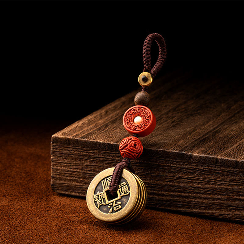 Porte-clés Feng Shui Cinq Pièces Empereurs pour la richesse et la protection