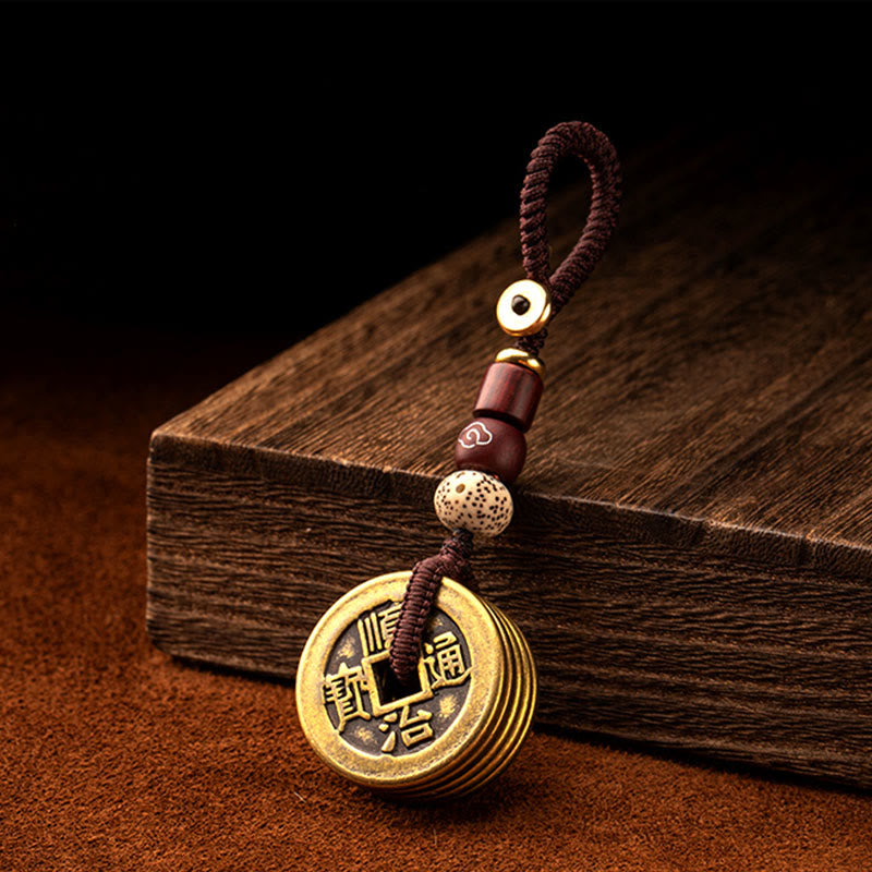 Porte-clés Feng Shui Cinq Pièces Empereurs pour la richesse et la protection