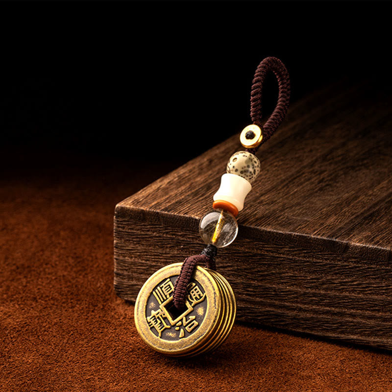 Porte-clés Feng Shui Cinq Pièces Empereurs pour la richesse et la protection