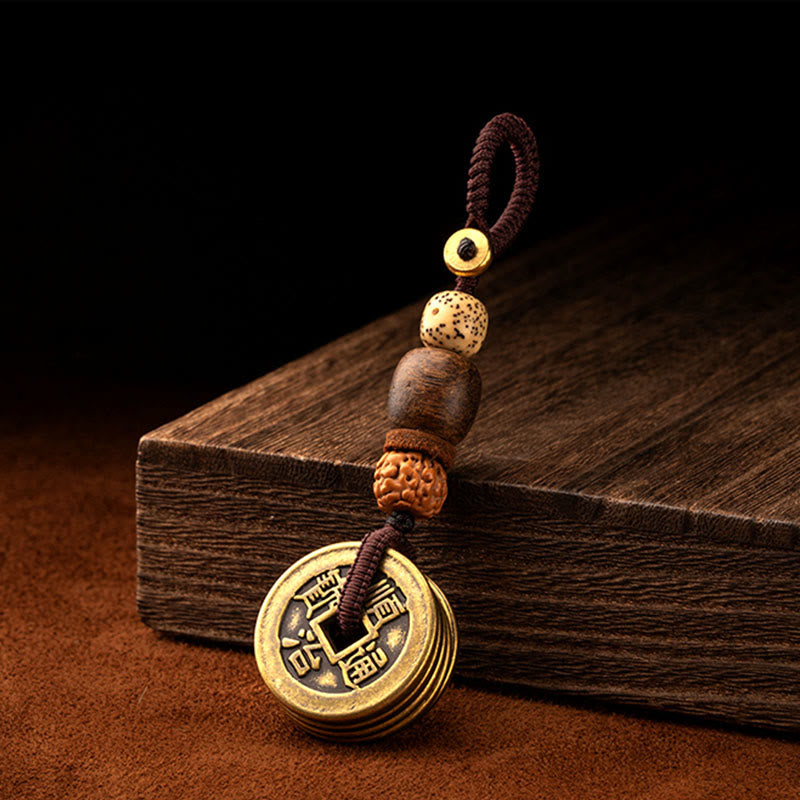 Porte-clés Feng Shui Cinq Pièces Empereurs pour la richesse et la protection