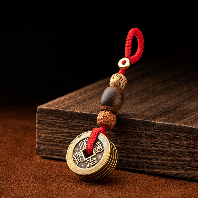 Porte-clés Feng Shui Cinq Pièces Empereurs pour la richesse et la protection