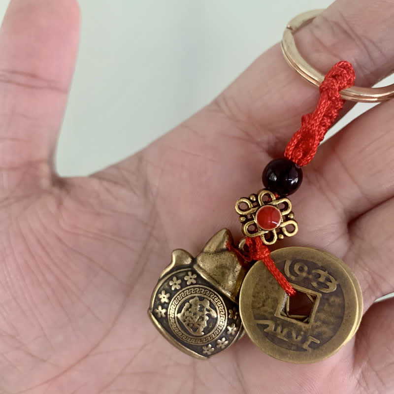Porte-clés Feng Shui Cinq Pièces Empereurs Chat Porte-Bonheur Richesse