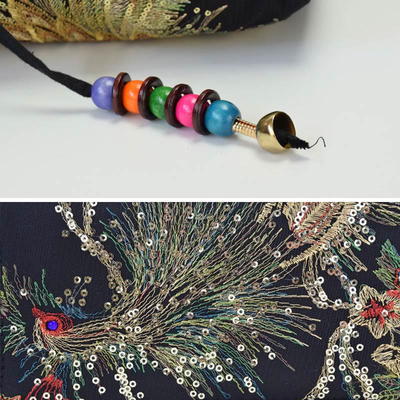 Sac fourre-tout brodé paon | Sac bandoulière en toile