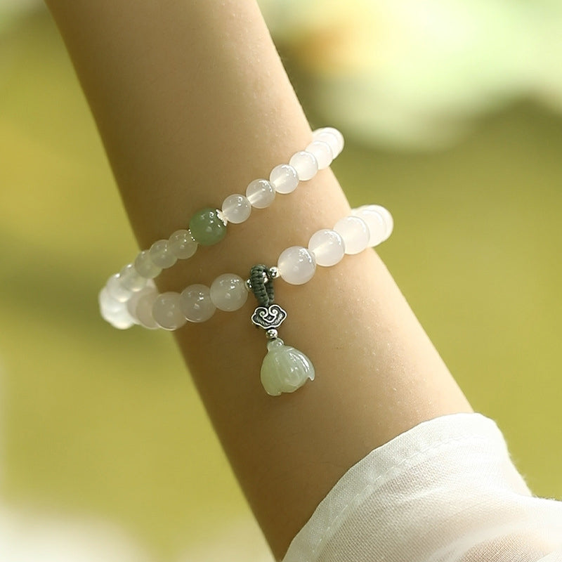 Bracelet de protection en agate blanche et jade lotus
