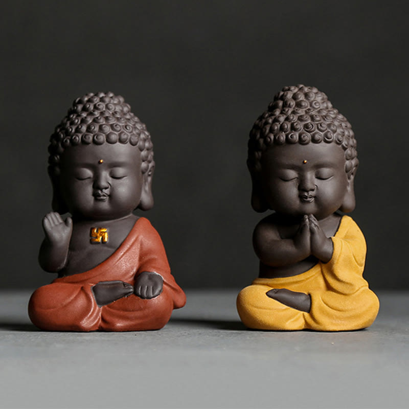 Petite statue de Bouddha en argile violette pour la sérénité de la maison