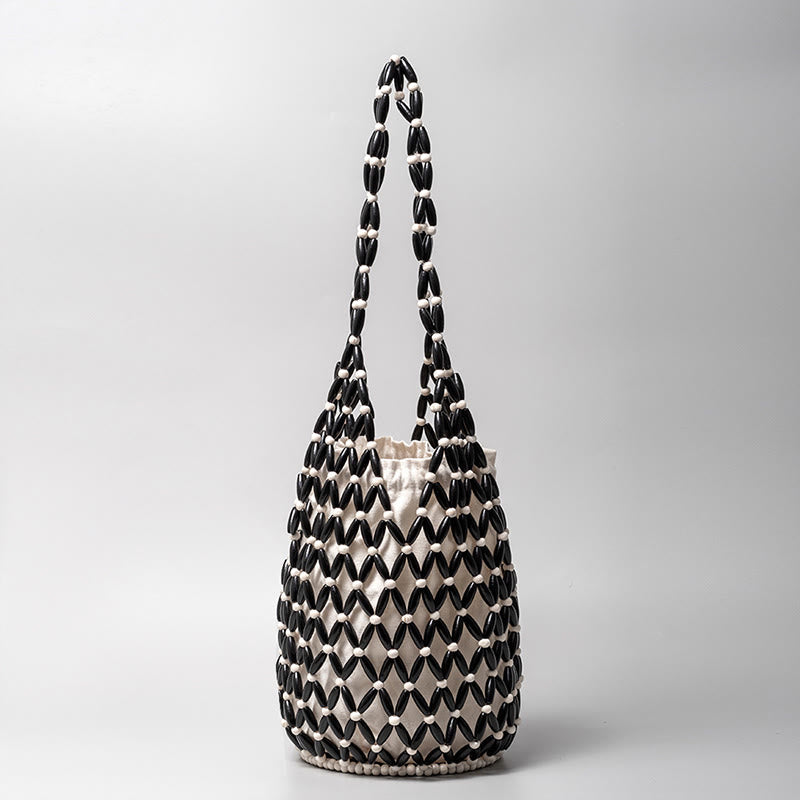 Wooden Beads Bucket Shoulder Bag for Spiritual Accessories