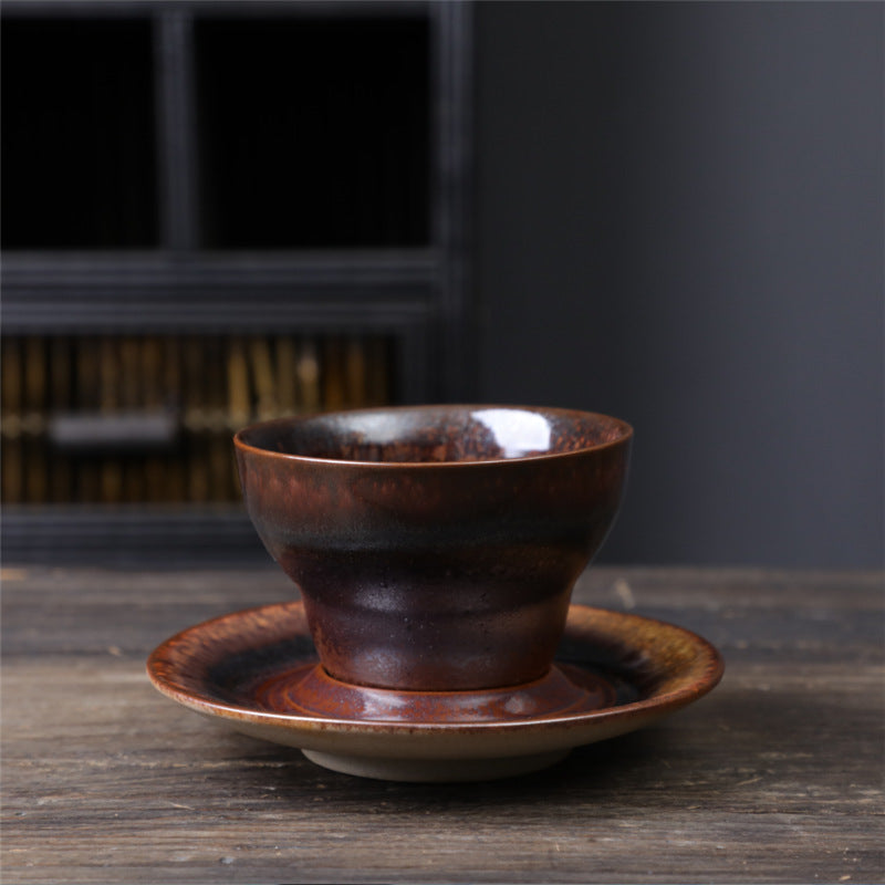 Ceramic Planet Design Coffee Mug with Saucer - Rough Pottery